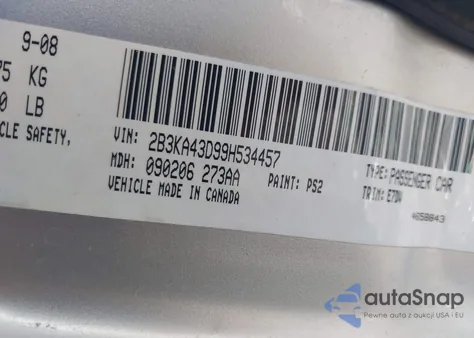 2009 Dodge Charger Se from USA, damaged, VIN 2B3KA43D99H534457